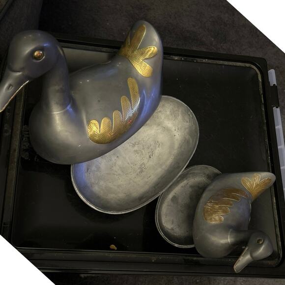 1970s Pewter and Brass Duck Trinket Boxes or Tureens - Picture 7 of 13